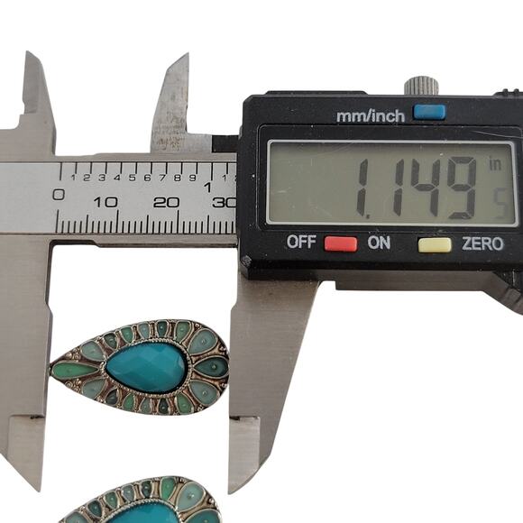 2 Pair Earring Set Teal Blue Flower Stud & Drop Dangle Boho Festival Retro Style - Picture 7 of 9